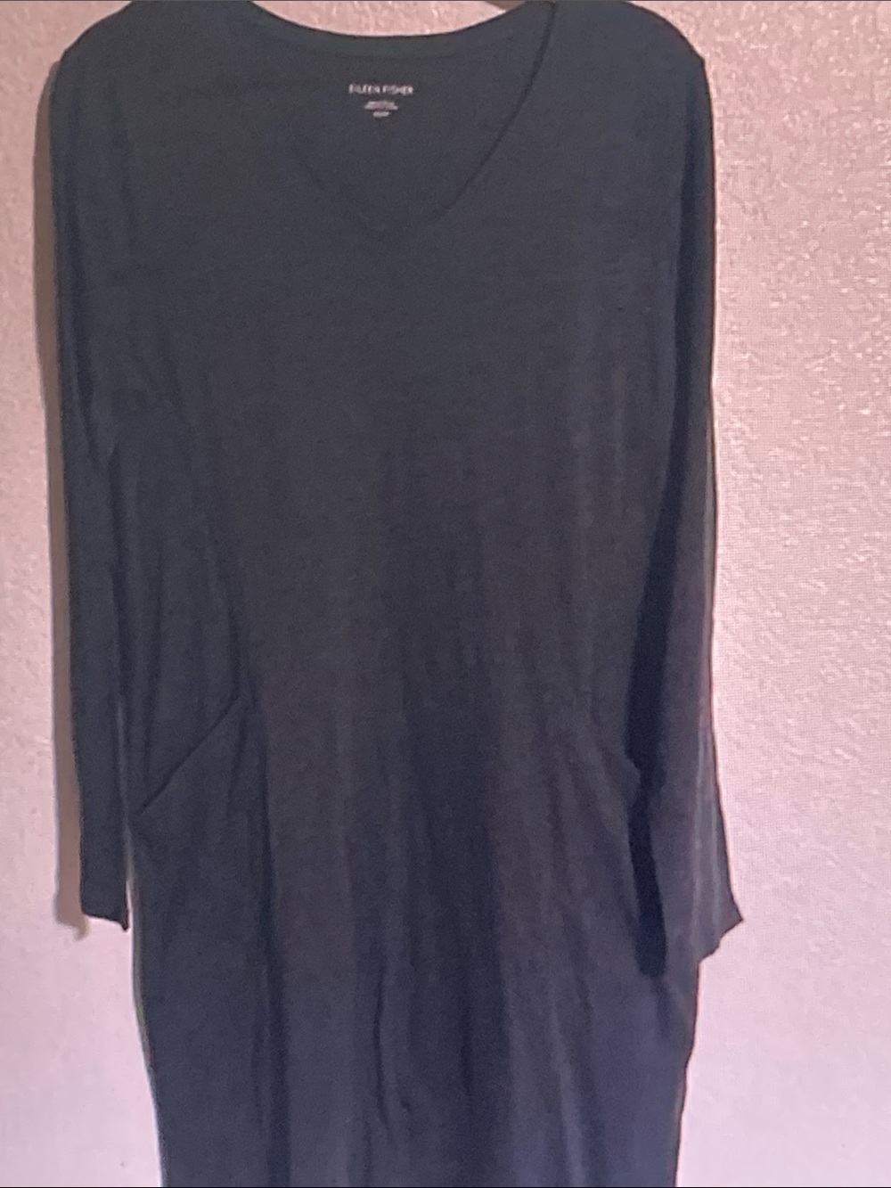 Eileen Fisher Dark Green Long Sleeve V-Neck Dress
